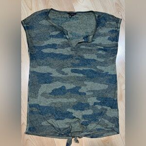 Lucky Brand Green Camo Tie-Front Tee